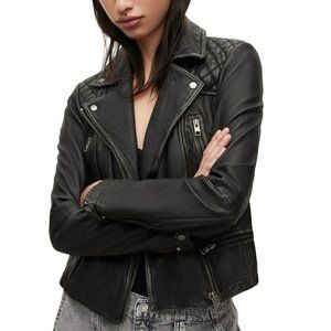 AllSaints Cargo Soft Leather Biker Moto Motorcycle Jacket Black Womens US Size 2